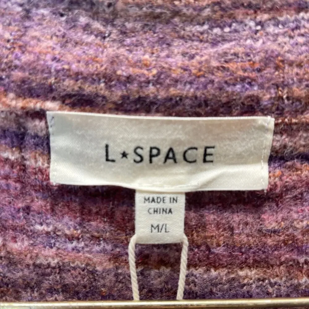 L Space Striped Long Cardigan Pink Purple Open Knit Lounge Sweater